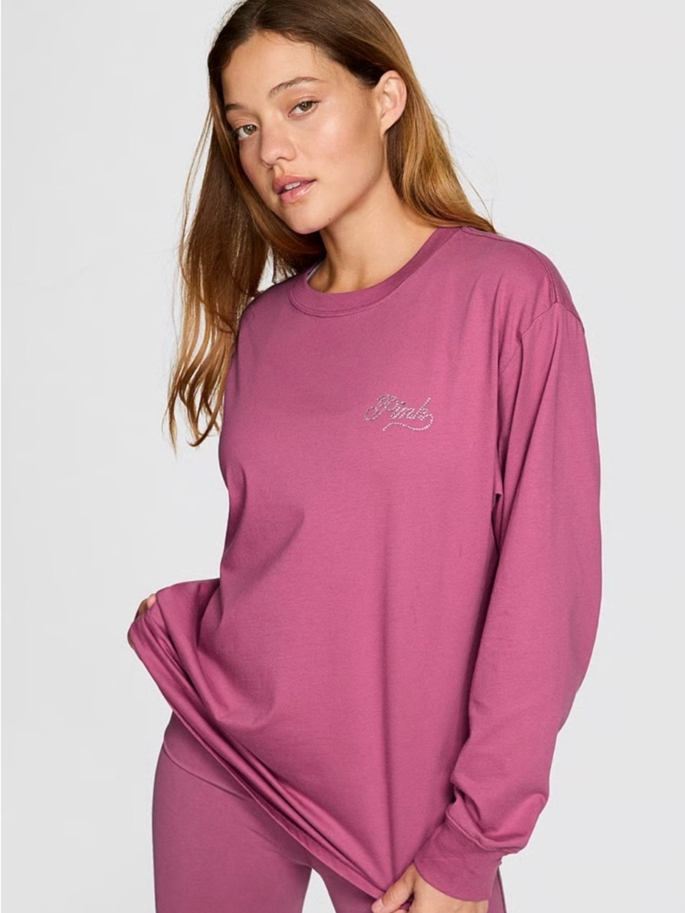 PINK Victoria’s Secret Red Violet Limited Edition Bling Long Sleeve Tee Large